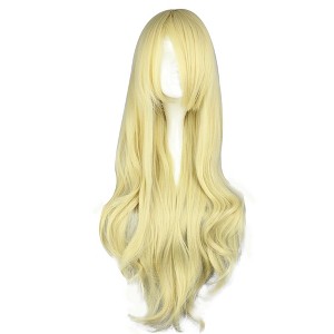 Unique Bargains Women's Curly Wigs 26" Yellow with Wig Cap - 1 of 4