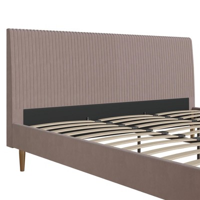 Blush Velvet King Upholstered Bed with Tufted Headboard and Wood Frame