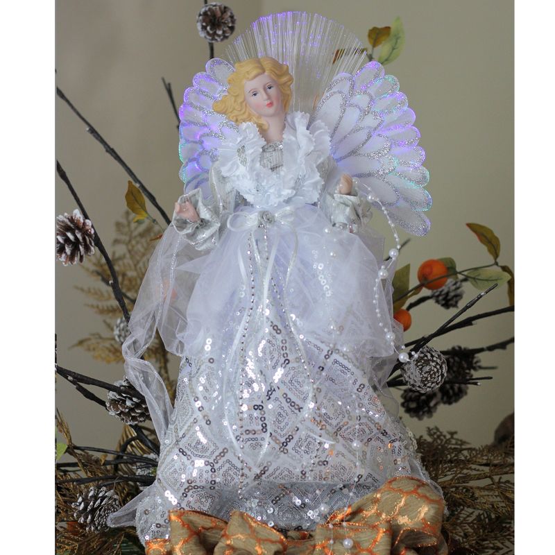 Northlight 16" White and Silver Lighted Angel Sequined Gown Christmas Tree Topper, 3 of 4