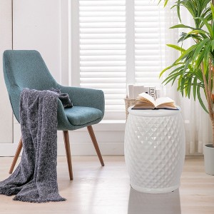 Kumasinova 17.2" Glazed Ceramic Drum Stool Outdoor End Table with 250lbs Max,Versatile Decor Piece,Accent Garden Stool for Patio,Porch&Poolside,White - 1 of 4