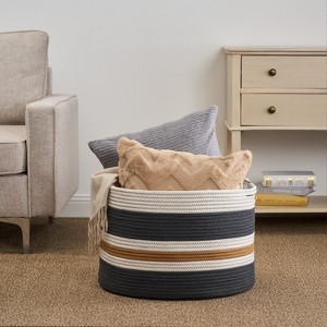 Gulches Cotton Round Laundry and Storage Basket£¬Brown+White+Gray - 1 of 4