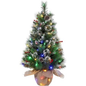 3ft Artificial Christmas Tree With 78 LED Lights, Snowman Base, Battery Operated, 8 Modes, Fiber Optic for Living Room - 1 of 4