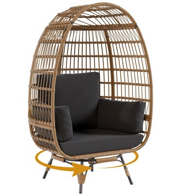 360Swivel Egg Chair, Patio Rotating Rattan Egg Basket Chair with Steel Frame and 4 Cushions, Heavy-Duty Wicker Chair for Porch, Backyard