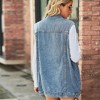 Women's Oversized Denim Vest Mid Long Jean Vest Sleeveless Jackets Distressed Vest Cotton - 4 of 4