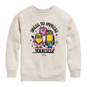 Boys' - Despicable Me Minions - Dress To Impress Yourself Graphic Long Sleeve Fleece Sweatshirt - 1 of 4
