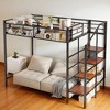 Mshliw Twin Size Metal Loft Bed with Ladder Storage Shelves and Upper Grid Shelf, Space-Saving Loft Bed with Sturdy Metal Frame - 3 of 4