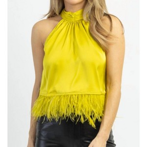 Women's NIGHT MOVES CHARTREUSE FEATHER TOP - Strut & Bolt - 1 of 4
