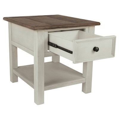 Two-Tone Brown and White Rectangular Wood End Table with Storage