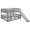Bunk Bed with Slide,Full Over Full Low Bunk Bed with Fence and Ladder for Toddler Kids Teens White - 4 of 4