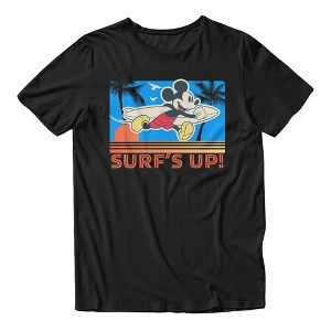 Disney Mickey Mouse Mens Surfing Retro Summer T Shirt - Black
