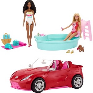 Barbie Playset with 2 Fashion Dolls, Convertible Toy Car, Pool with Slide & 15 Accessories Including Pet - 1 of 4