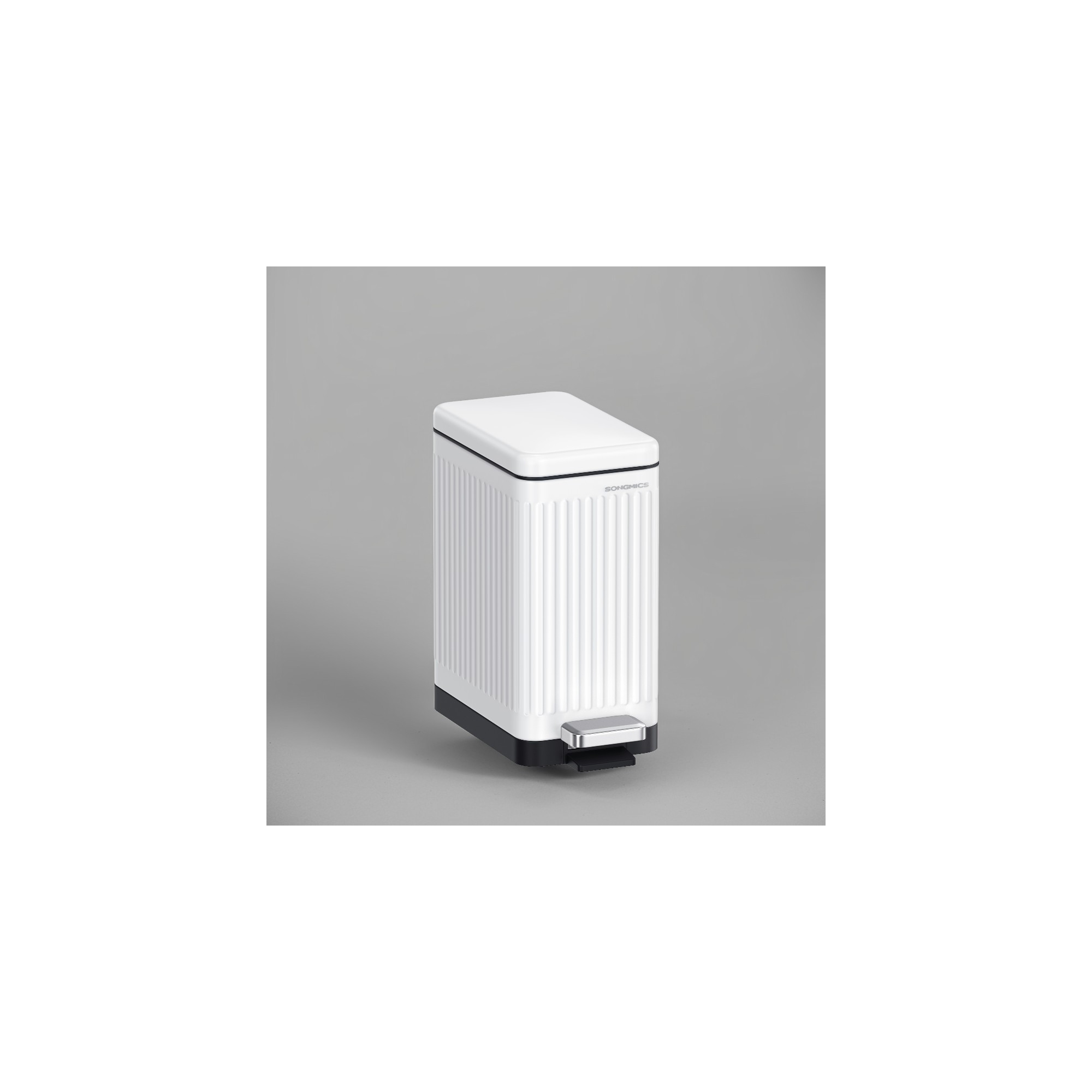 LEDREM 2.6-Gal (10 L) Bathroom Trash Can, Trash Bin with Lid, Slim for Small Spaces, Stainless Steel Garbage Can, Soft Close, White