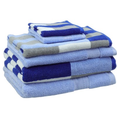 6pc Bath Towel Set Blue/Gray/White Striped - Kapoor Home