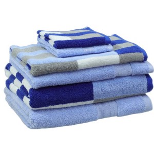 6pc Bath Towel Set Blue/Gray/White Striped - Kapoor Home - 1 of 4