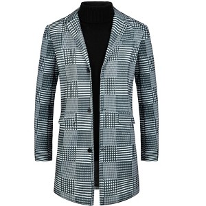 Lars Amadeus Men's Notch Lapel Single Breasted Color Block Plaid Overcoat - 1 of 4