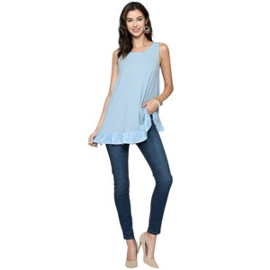 Slickblue Women's Ruffle Detail Tank Top, Sleeveless Lace Back Shirt, Casual Fit, S, Light Blue - 1 of 4