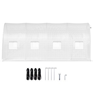 VEVOR 15 x 6.5 x 7 ft Walk-in Tunnel Greenhouse, Portable Plant Hot House with Galvanized Steel Hoops, 1 Top Beam, Diagonal Poles, White - 1 of 4