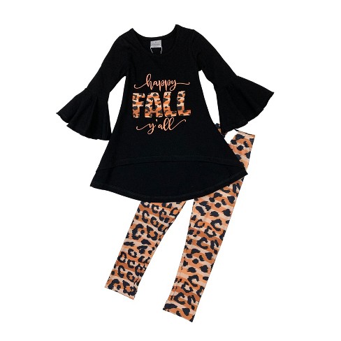 Happy Fall Y'all Stripes And Leopard Print Legging Set Mia Belle Girls,  Leopard, 6y/6x : Target
