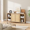 Homhougo Mid-Century Modern TV Stand, 71 Boho Media Console with Rattan Cabinet Doors, Entertainment Center Natural - 3 of 4