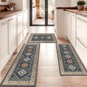 DOMETOUR Farmhouse Kitchen Rugs 3 Piece Set,Non Slip Machine Washable Kitchen Mats,Boho Vintage Kitchen Carpet - 1 of 4