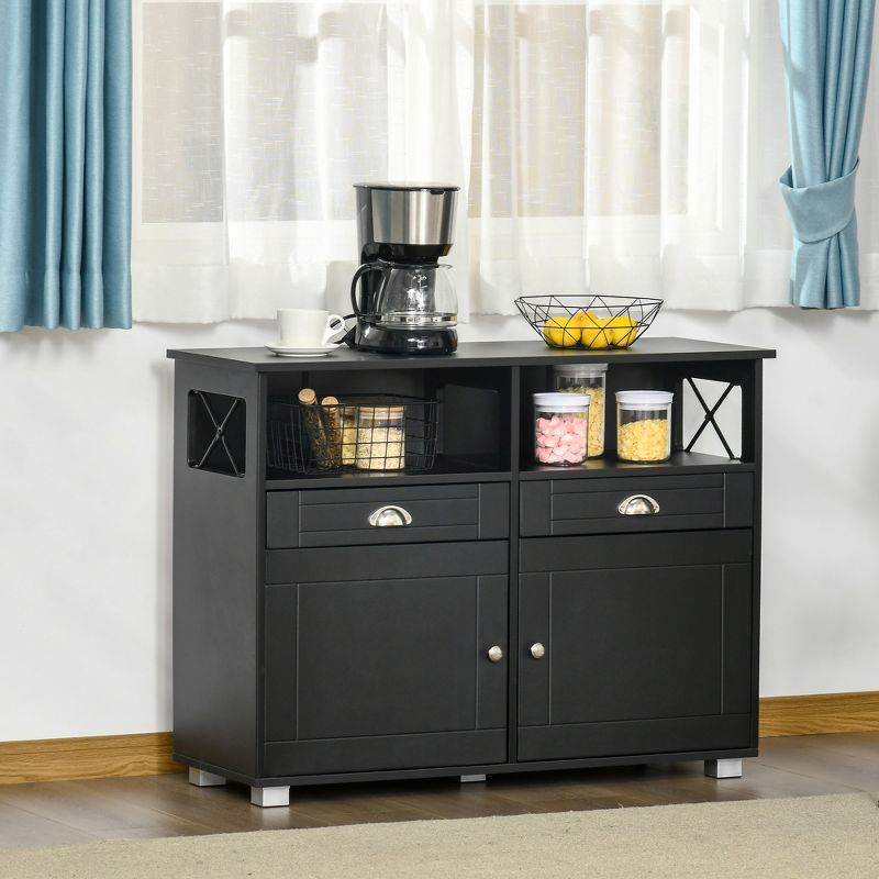 HOMCOM Sideboard Buffet Table Storage Cabinet with Large Tabletop, 2 Cabinets, 2 Drawers and Crossbar Side Design, 2 of 7