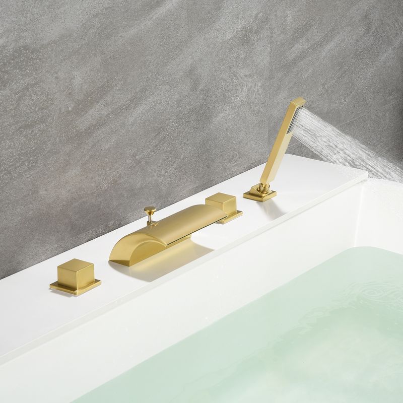 Sumerain Roman Tub Faucet with Hand Shower Brushed Gold and Wide High Flow Waterfall Spout, 5 of 18