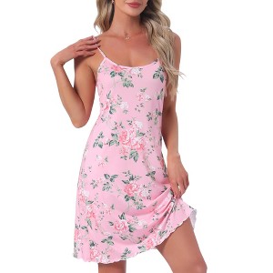 INSPIRE CHIC Women's Floral Sleepdress Midi Rose Sleeveless Spaghetti Strap Round Neck Soft Casual Loungewear - 1 of 4