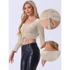 INSPIRE CHIC Women's Velvet Drawstring Sweetheart Neck Puff Long Sleeve Party Crop Top - 2 of 4