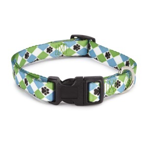 Casual Canine Nylon Pooch Patterns Dog Collar, Fits Necks 10" to 16", Blue Argyle - 1 of 4