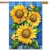 Blue Sunflowers Summer House Flag Plaid Floral 28" x 40" Briarwood Lane - 2 of 4