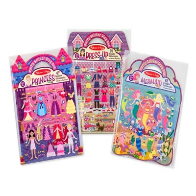 Melissa & Doug Puffy Sticker Activity Books Set: Dress-Up, Princess, Mermaid - 208 Reusable Stickers