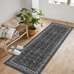 Acekool Machine Washable Area Rug, Non Slip Vintage Floral Carpet for Living Room, Bedroom - 1 of 4