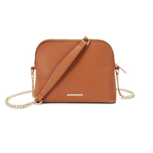 Rampage Women’s Saffiano Dome Crossbody Bag with Chain Strap - Cognac