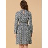 Allegra K Women's Mock Neck Swing Midi Long Sleeve A-line Floral Dress - 4 of 4