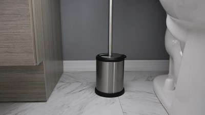 White and Gold Ceramic Toilet Brush Holder with Stainless Steel Handle