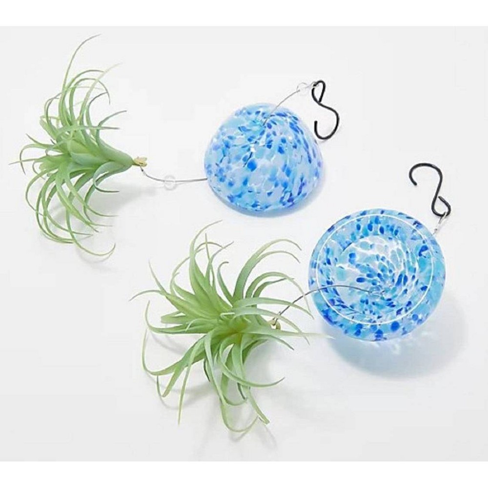 Photos - Other Decoration Set of 2 3.54" Glass Jellyfish with Faux Plant Blue - Ultimate Innovations