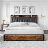 Full Size Bed Frame with Storage Linen Upholstered Headboard, 4 Drawers Platform Bed Frame with Charging Station, No Box Spring Needed, Brown - 2 of 4