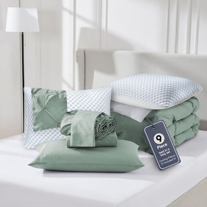 Nestl Comforter Set, 9 Piece Pinch Pleated Bedding Set, Bed in a Bag, All season Bed Set with Cooling Pillows - 1 of 4