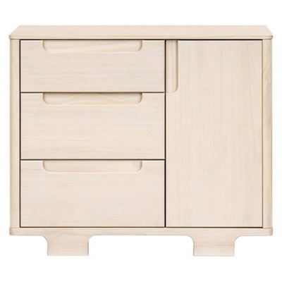 Washed Natural Pinewood 3-Drawer Dresser with Cabinet