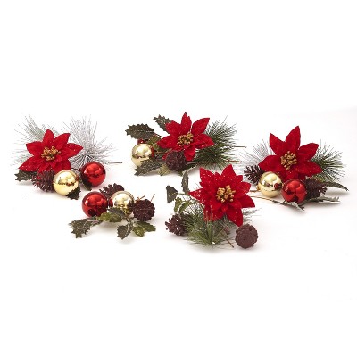 Lakeside Decorative Winter Faux Flowers Fill Set - Holiday Season Floral Tabletop Accent