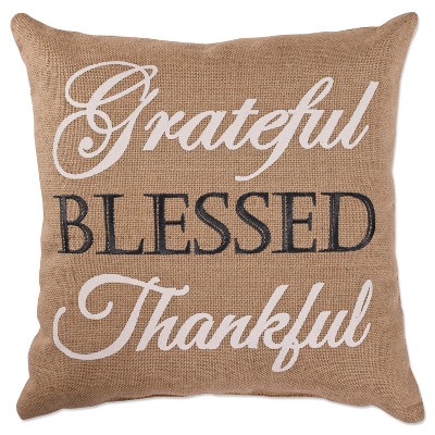 18"x18" 'Grateful, Blessed and Thankful' Square Throw Pillow - Pillow Perfect