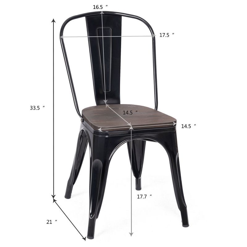 Costway Set of 4 Metal Dining Side Chair Wood Seat Stackable, 3 of 11