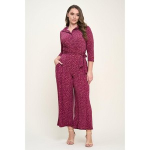 WEST K Women's Valerie Plus Size 3/4 Sleeve Button Down Collared Jumpsuit - 1 of 4