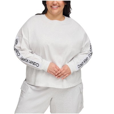 Calvin Klein Womens Cotton Logo Tape Long Graphic T-Shirt