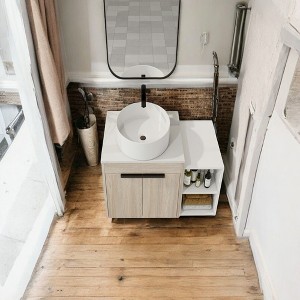 Alilang 35.60 Inch Modern Vanity Cabinet with Vessel Sink and Marble Top-White Oak - 1 of 4