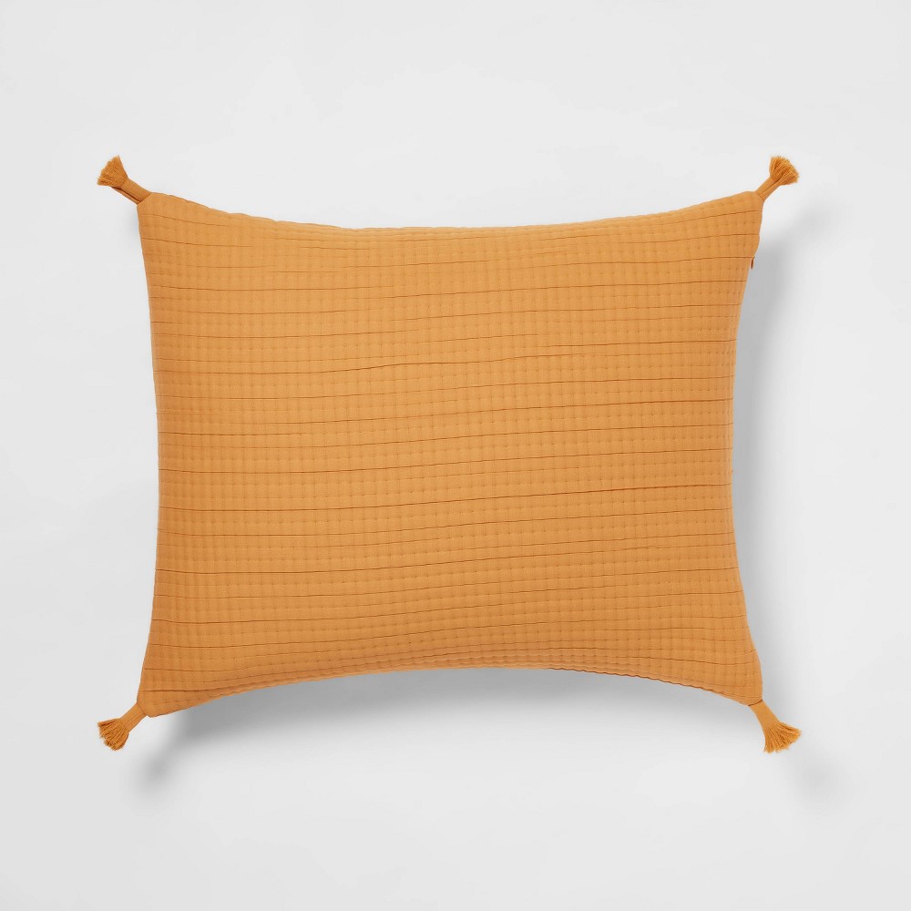 Standard Double Cloth Quilt Sham Mustard - Threshold™: Cotton & Polyester Blend, Zipper Closure, OEKO-TEX Certified