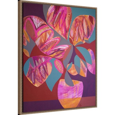 Pink and Orange Abstract Floral Beaded Framed Canvas Art