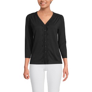Lands' End Women's 3/4 Sleeve Slub V-neck Lace Trim Top - X Large