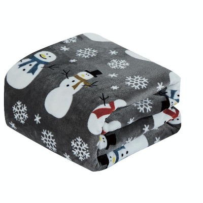 Kate Aurora Ultra Soft & Cozy Christmas Gray Snowman Plush Accent Throw Blanket Cover - 50 in. W x 60 in. L