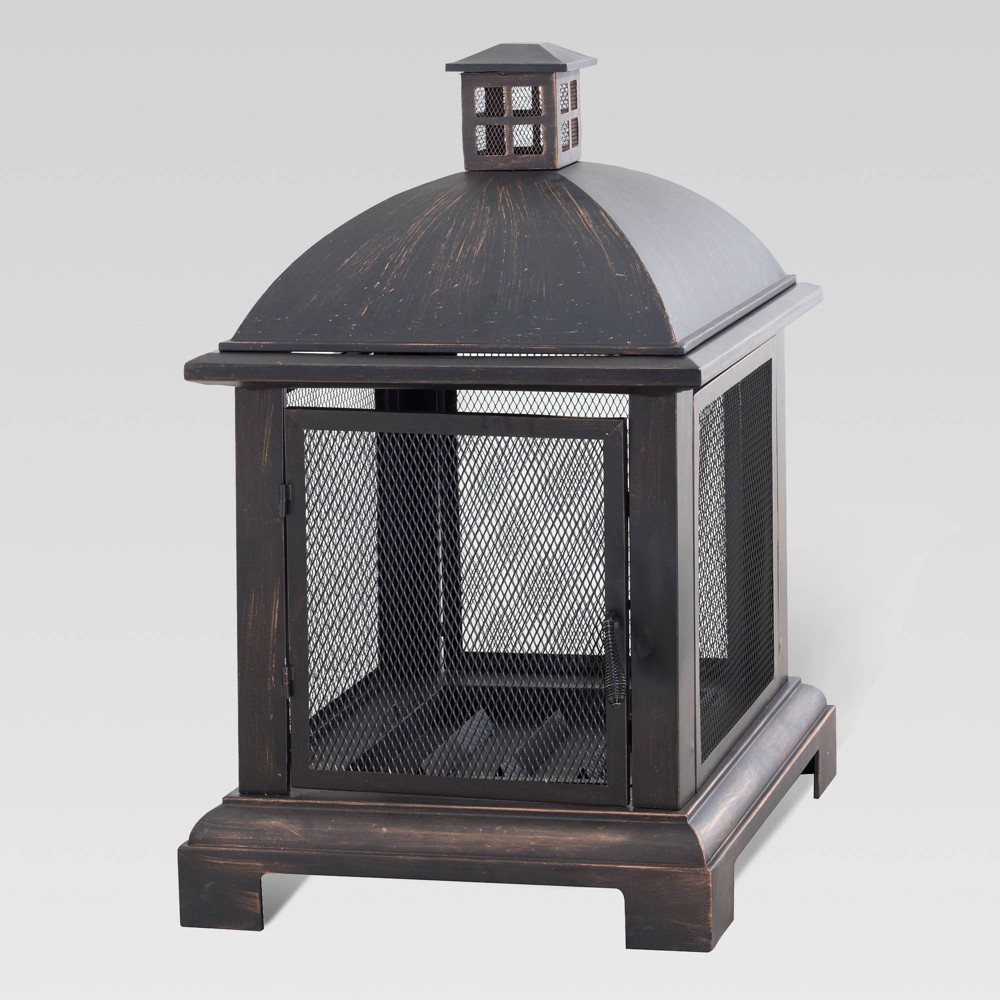 Sunjoy Black Steel Outdoor Wood Burning Fireplace